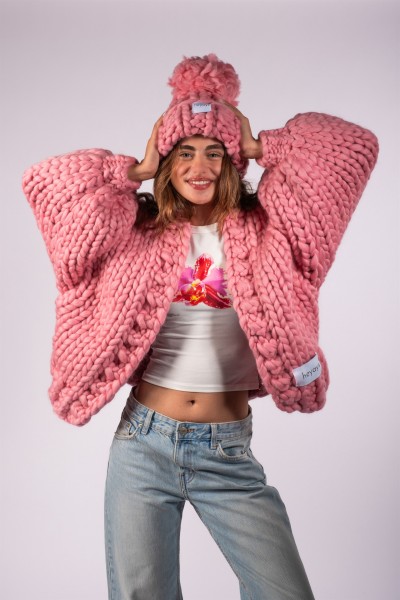 Basic Pembe Yün Hırka