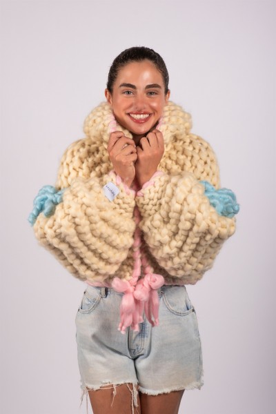 Cotton Candy Kapüşonlu El Örgüsü Hırka