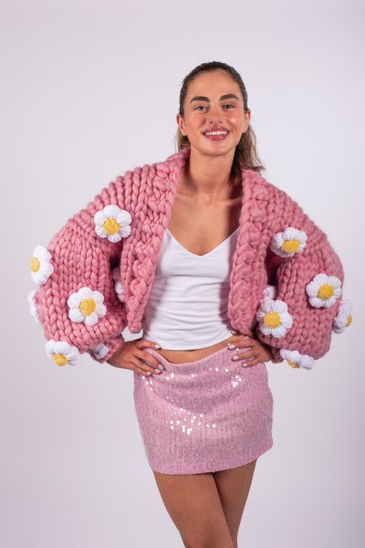 Daisy Pink Hand-Knitted Cardigan