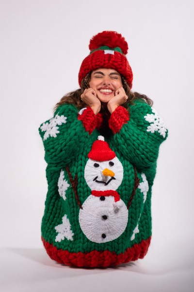 Snowman Hand-Knitted Sweater + Beanie Set