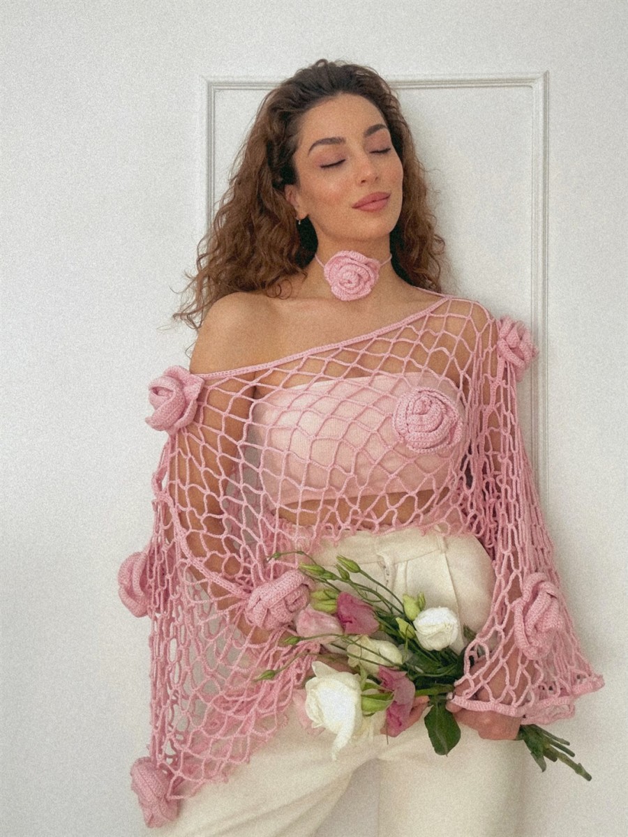 French Rose Crochet Top & Neck Accessory Set